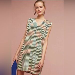 Anthropologie The Odells Striped V-Neck Sleeveless Geo Tunic Dress